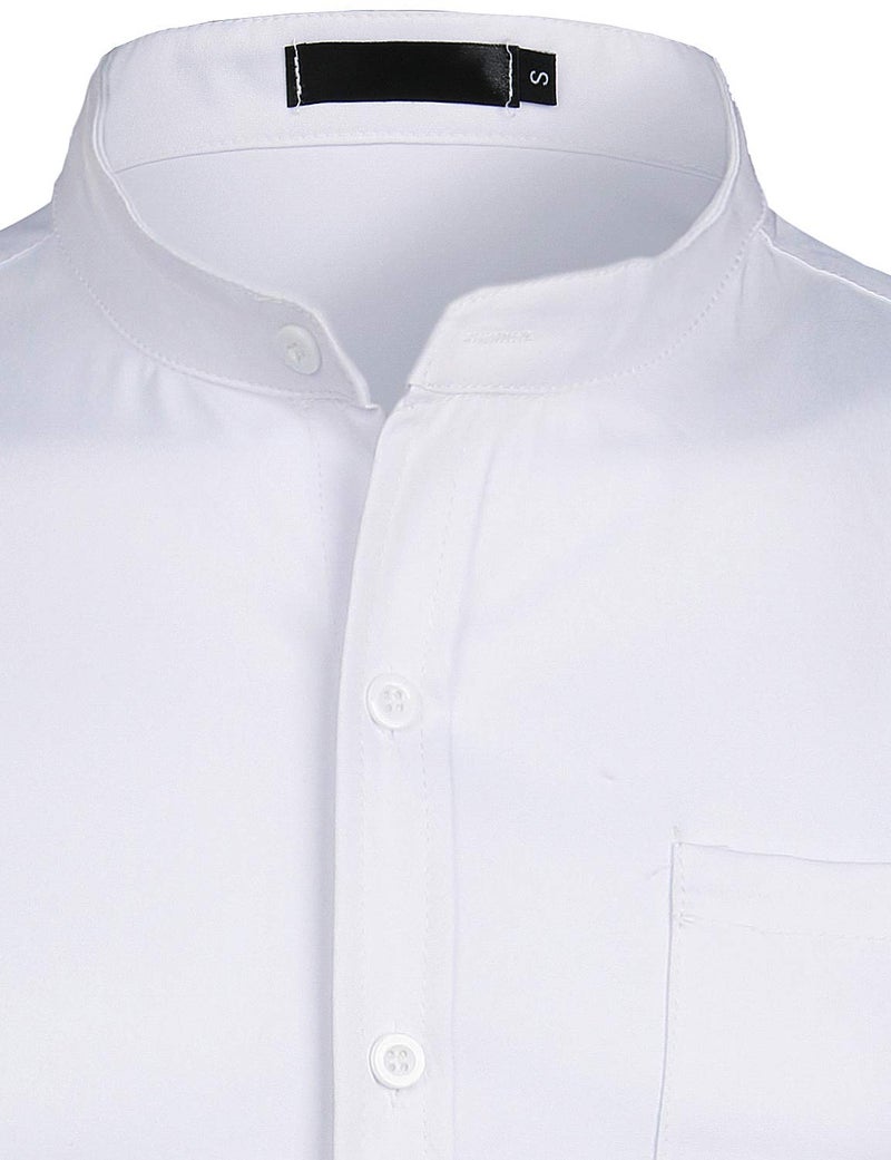 ZEROYAA Men's Banded Collar Slim Fit Long Sleeve Lightweight Casual Button Down Dress Shirts with Pocket ZLCL09 White Large - Image 3